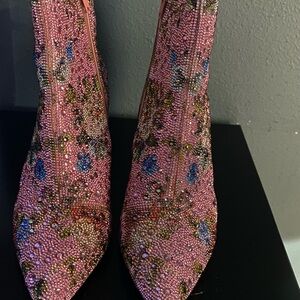 Embellished Pink Crystal Pointed Toe Women's Boots